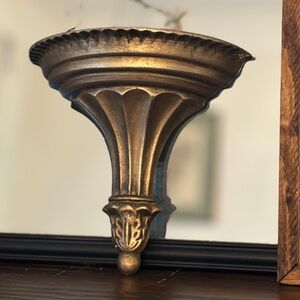 Vintage Gold Tone Metal Wall Pocket. Sconce | Mid Century | Gilt 8”Hx8.25”W